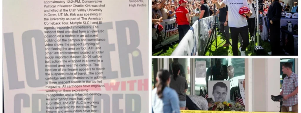 Featured image for: Suspect's Cartridges Linked to Shooting of Activist Charles Kirk Suspect's Cartridges Linked to Shooting of Activist Charles Kirk