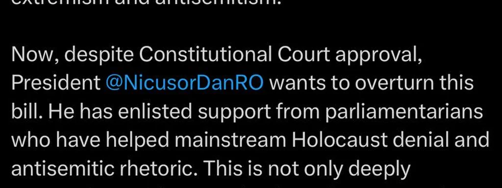 AJC Condemns Romania's President for Blocking Controversial Vexler Law, Fuels Antisemitism Concerns