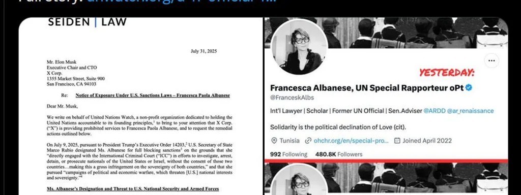 Israel Pressures Twitter to Strip UN Rapporteur Francesca Albanese's Verification Amid Gaza Criticism