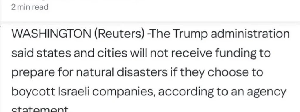 Trump Administration Ties FEMA Disaster Funds to Boycott of Israeli Companies