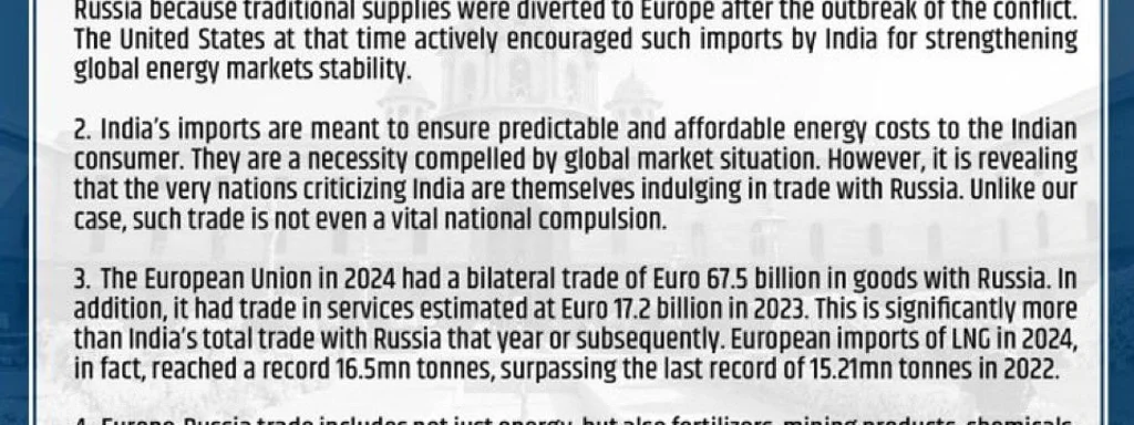 India Defends Russian Oil Purchases Amid U.S. and EU Criticism, Cites Energy Needs