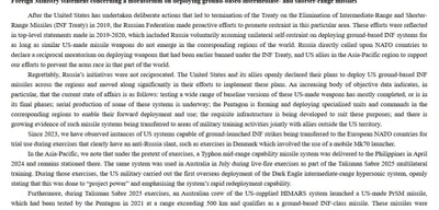 Russia Abandons INF Treaty Limits, Escalating Tensions with NATO Amid Arms Race