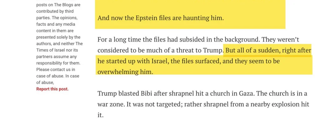 Israeli Blogger Claims Trump's Epstein Ties Leaked as Warning Over Iran Stance