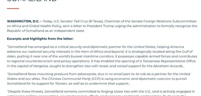 Sen. Cruz Pressures Trump to Recognize Somaliland as Key Ally Against Terrorism