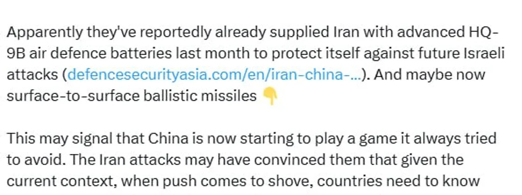 Israel on High Alert as China Moves to Arm Iran with Advanced Missile Systems