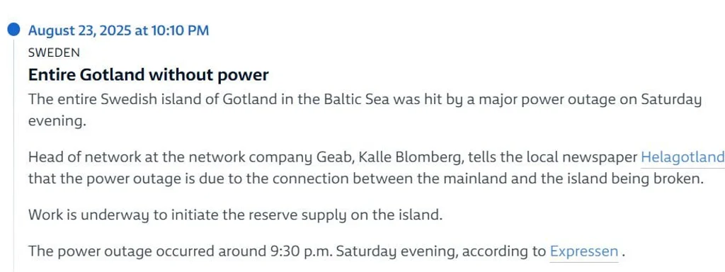 Gotland Faces Major Power Outage Amid Heightened Security Concerns
