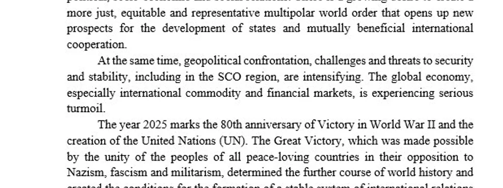 SCO Member States Launch Initiative for Global Unity and Cooperation