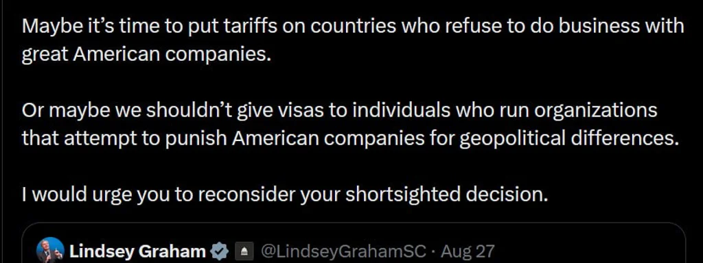 Lindsey Graham Threatens Economic Action Against Norway Over Caterpillar Funding Withdrawal