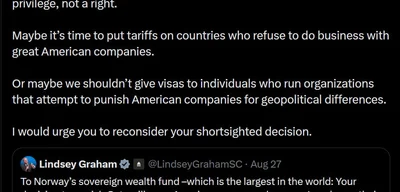 Lindsey Graham Threatens Economic Action Against Norway Over Caterpillar Funding Withdrawal