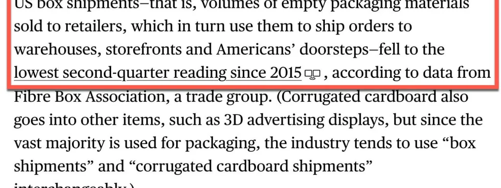Featured image for: US Economy Signals Weakness as Cardboard and Trucking Volumes Plummet US Economy Signals Weakness as Cardboard and Trucking Volumes Plummet