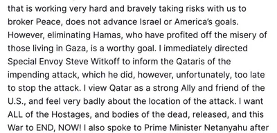 Trump Expresses Regret Over Israeli Bombing of Doha, Backs Action