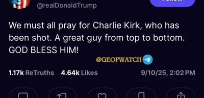 President Trump Urges Prayers for Shooting Victim Charlie Kirk
