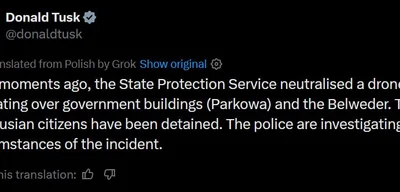 Polish Prime Minister Tusk: Drone shot down over government building