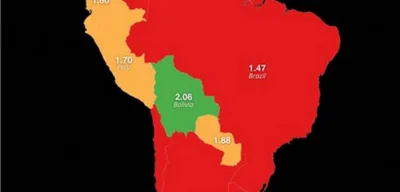 All South American countries below replacement except French Guyana