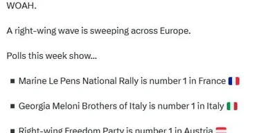 Right-wing parties lead in France, Italy, Austria, and Germany