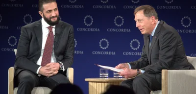 Ret. Gen. David H. Petraeus discusses counterterrorism with Syrian President Ahmed al-Sharaa