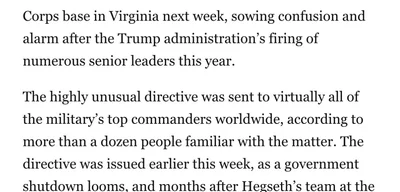 Defense Secretary orders hundreds of military generals to meet in Virginia