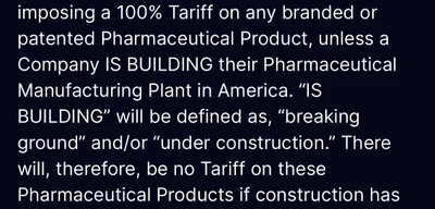 Trump announces 100% tariff on pharmaceuticals not made in America