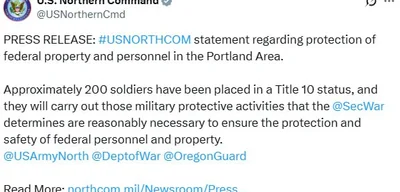 200 soldiers placed in Title 10 status for federal protection in Portland