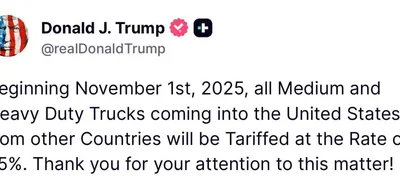 Trump announces 25% tariff on medium-duty and heavy-duty trucks starting November 1, 2025