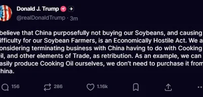 Trump accuses China of 'economically hostile act' for not buying US soybeans