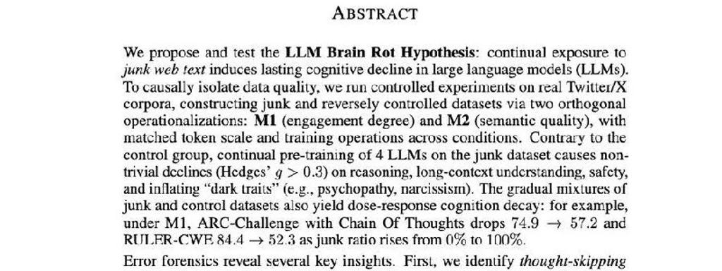Study shows large language models suffer cognitive decline from junk data