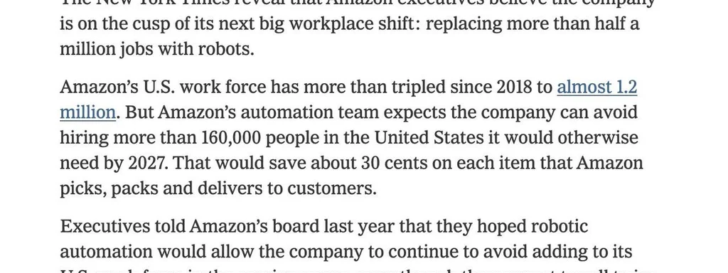 Amazon aims to replace 600,000 U.S. jobs with robots by 2033