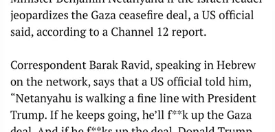 U.S. official warns Netanyahu risks Gaza deal with Trump