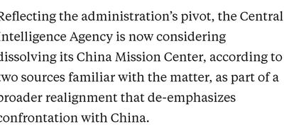 CIA considers dissolving China Mission Center amid shift from confrontation