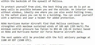 Hurricane Melissa to make landfall in Jamaica with 185 mph winds