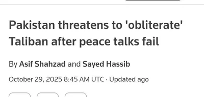 Pakistan threatens to destroy Taliban regime after failed peace talks