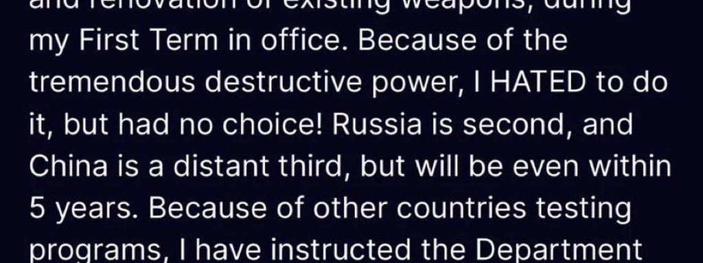 Trump instructs Department of War to begin nuclear weapons testing