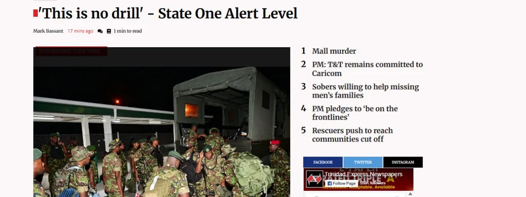 Trinidad and Tobago Defence Force placed on Alert Level 1