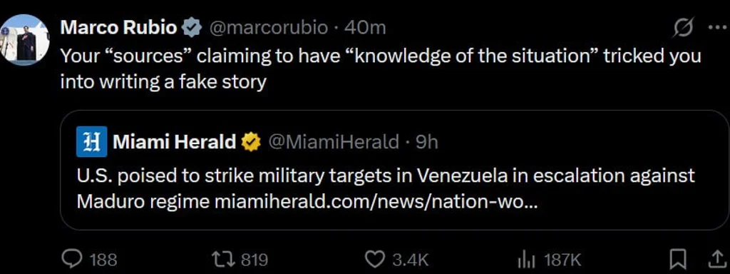 Marco Rubio denies Miami Herald report on Venezuela bombing preparations