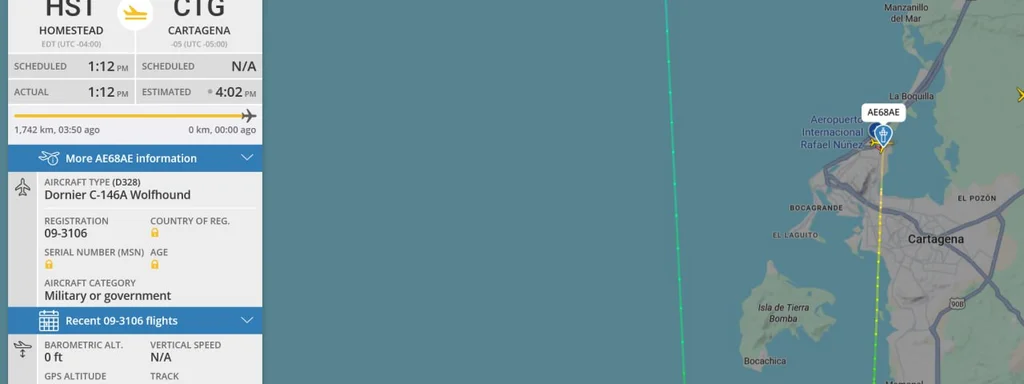 Featured image for: Dornier C-146A Wolfhound lands in Cartagena, Colombia, turns off transponder Dornier C-146A Wolfhound lands in Cartagena, Colombia, turns off transponder