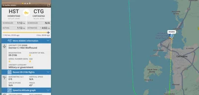 Dornier C-146A Wolfhound lands in Cartagena, Colombia, turns off transponder