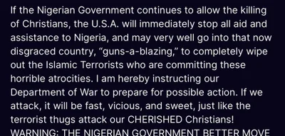 Trump threatens to halt aid to Nigeria and invade over Islamic terror attacks