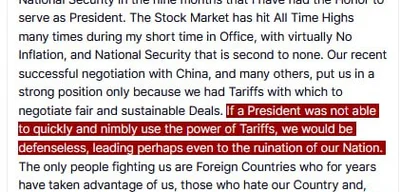 Trump will not attend Wednesday's court case about Tariffs