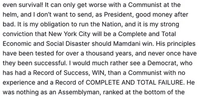 POTUS warns against funding NYC if Communist candidate Mamdani wins