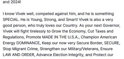 Trump endorses Vivek Ramaswamy for governor of Ohio