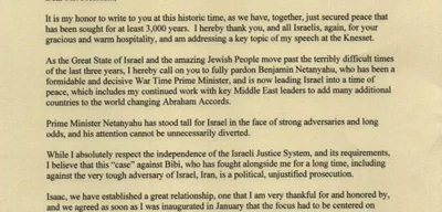 Trump asks Israeli president Herzog to pardon Netanyahu