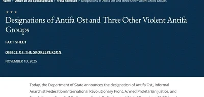 U.S. State Department to designate four Antifa groups as Foreign Terror Organizations by November 20th