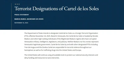 US to designate Cartel de los Soles as FTO on Nov 24