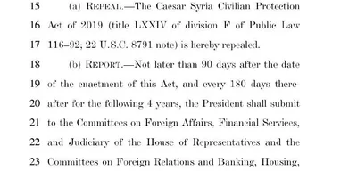 US repeals the Caesar Act on first anniversary of Syrian revolution