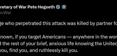 Secretary of War Pete Hegseth confirms attacker killed by partner forces