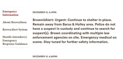 Brown University advises shelter in place as police search for suspect