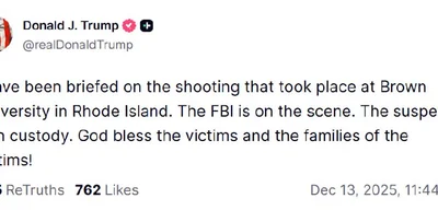 President Trump briefed on Brown University shooting; suspect in custody