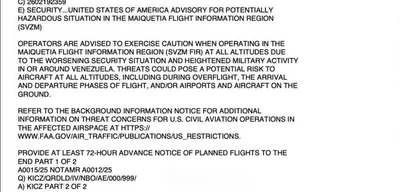 FAA issues safety warning for airlines flying near Venezuela