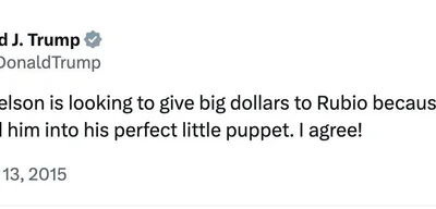 Trump claims Sheldon Adelson wants to fund Rubio as his 'puppet'