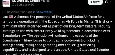 U.S. Air Force deploys to Ecuador for drug trafficking mission
